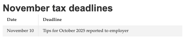 November tax deadlines